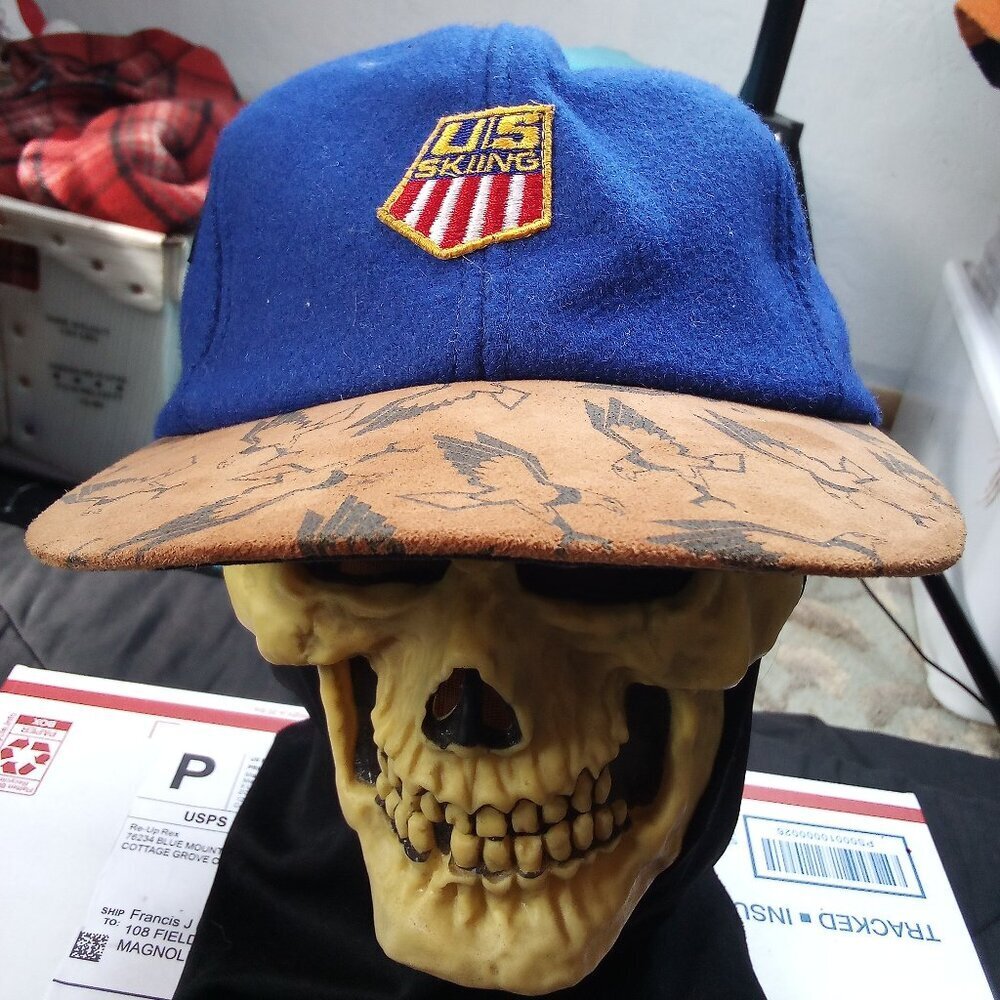 Vintage 90s Bula US Ski Team Wool Suede Brim Snap Back Hat Cap